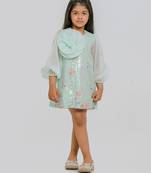 Sea green embroidered organza dress