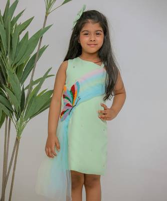 Sea green embroidered banana crepe dress 1