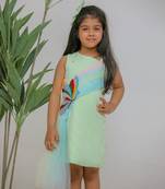 Sea green embroidered banana crepe dress