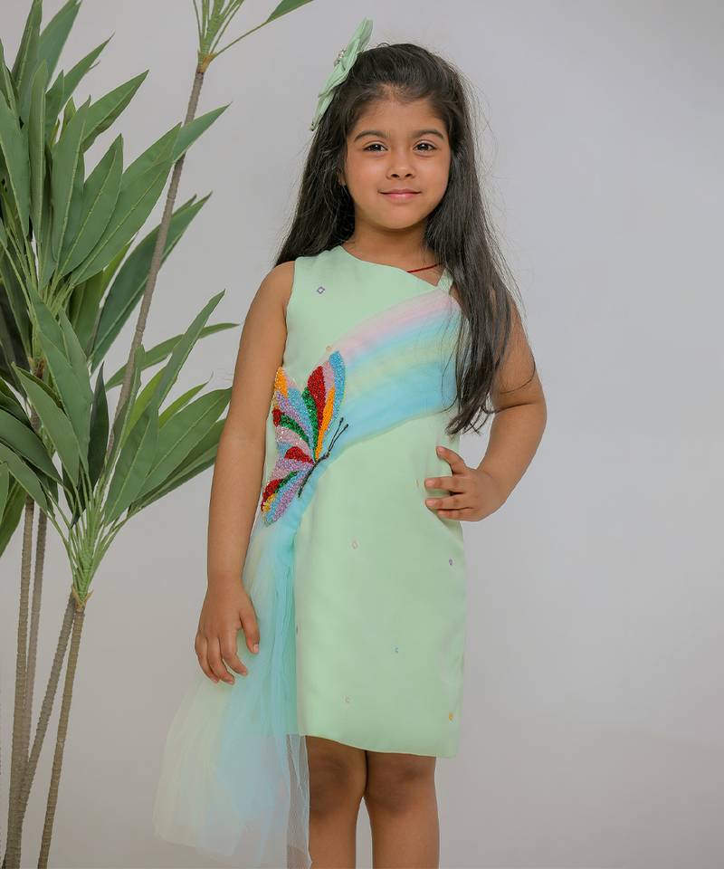 Sea green embroidered banana crepe dress