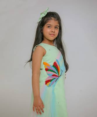 Sea green embroidered banana crepe dress 2