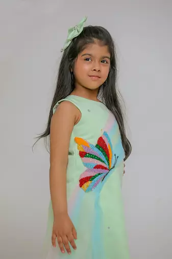 Sea green embroidered banana crepe dress