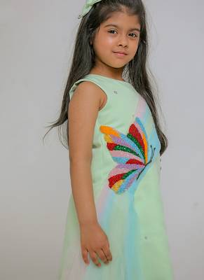 Sea green embroidered banana crepe dress 3
