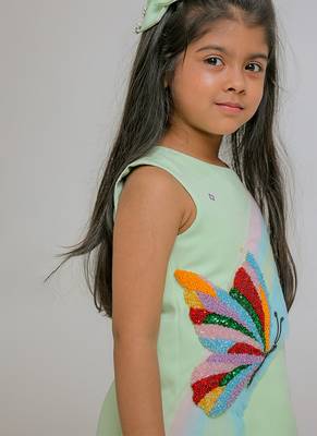 Sea green embroidered banana crepe dress 4
