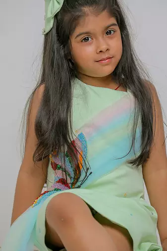 Sea green embroidered banana crepe dress