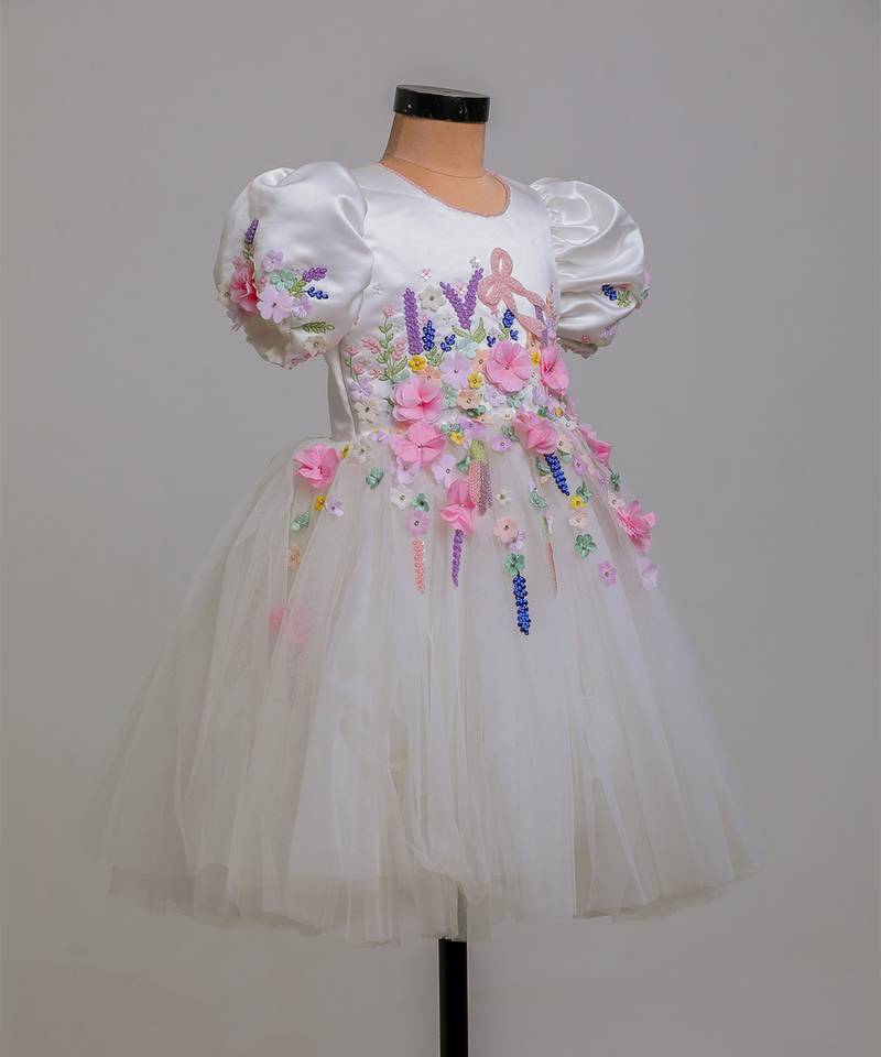Off white embroidered silk frock