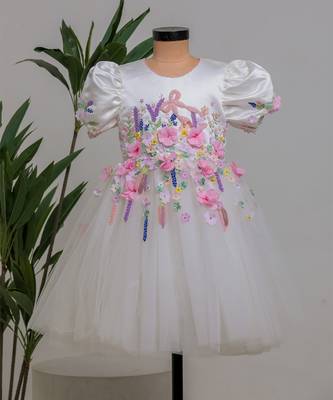 Off white embroidered silk frock 2
