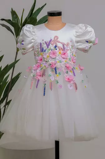 Off white embroidered silk frock