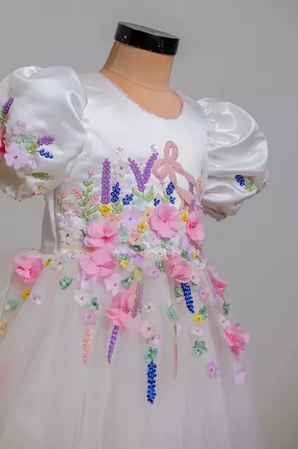 Off white embroidered silk frock
