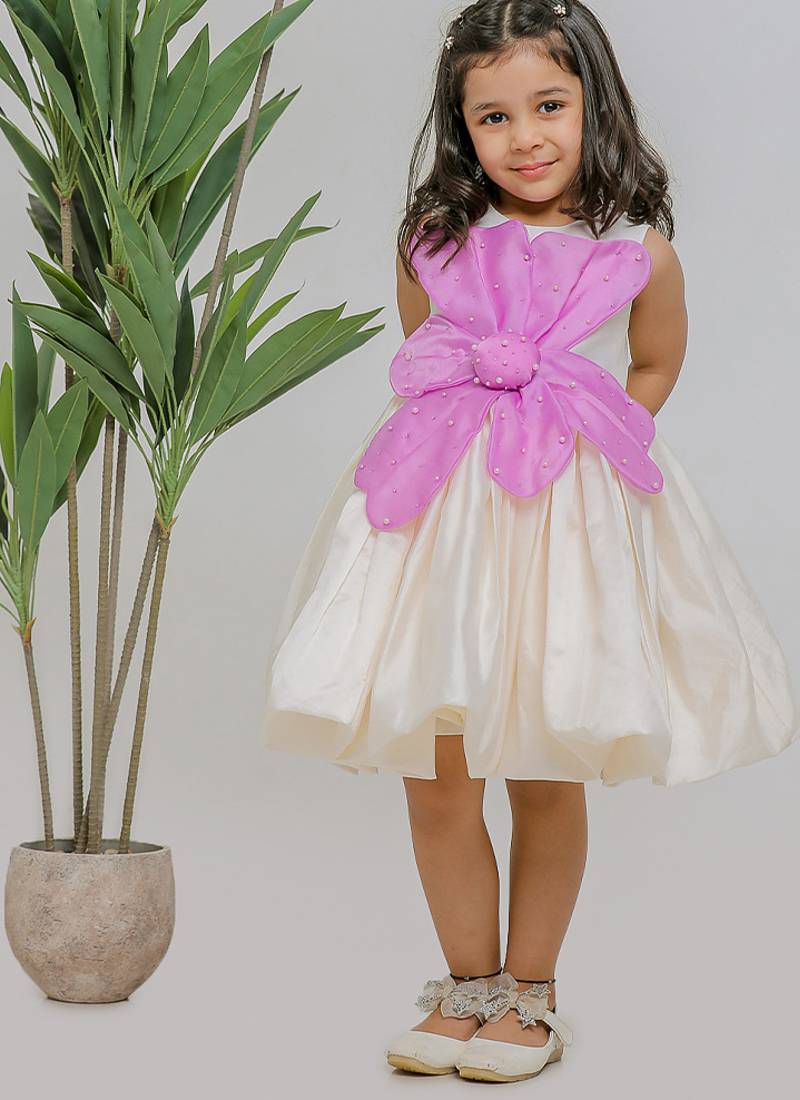Ivory lilac white embroidered silk dress