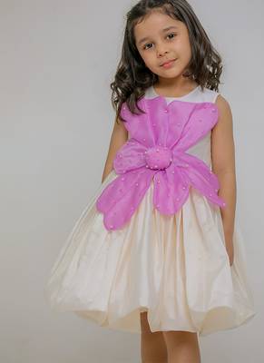 Ivory lilac white embroidered silk dress 3