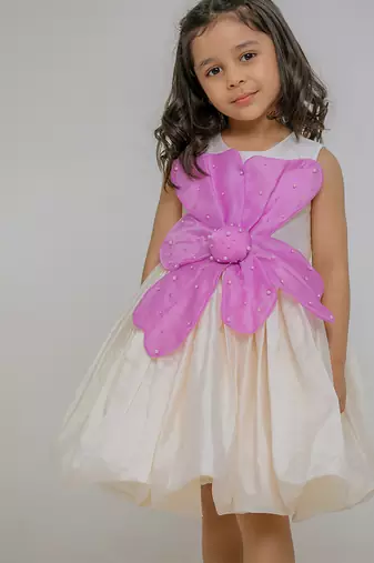 Ivory lilac white embroidered silk dress