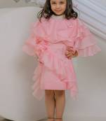 Peach pink embroidered satin organza dress