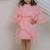 Peach pink embroidered satin organza dress