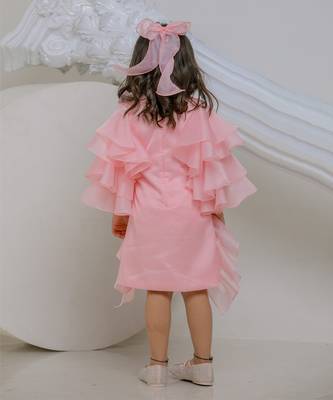 Peach pink embroidered satin organza dress 3