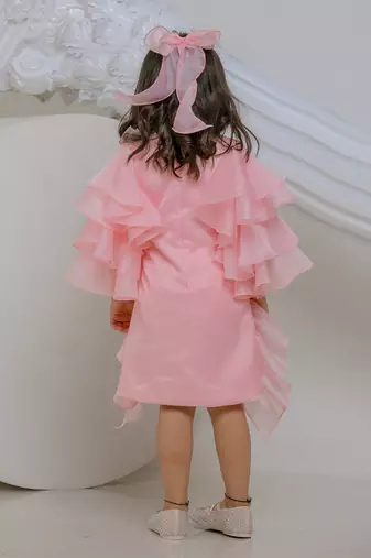 Peach pink embroidered satin organza dress