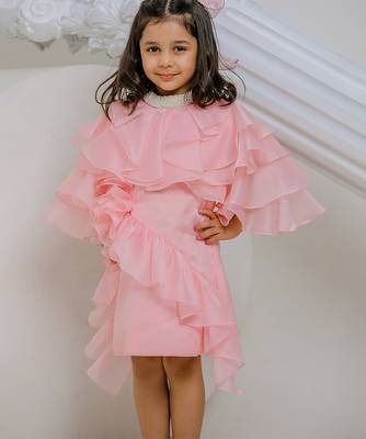 Peach pink embroidered satin organza dress 5