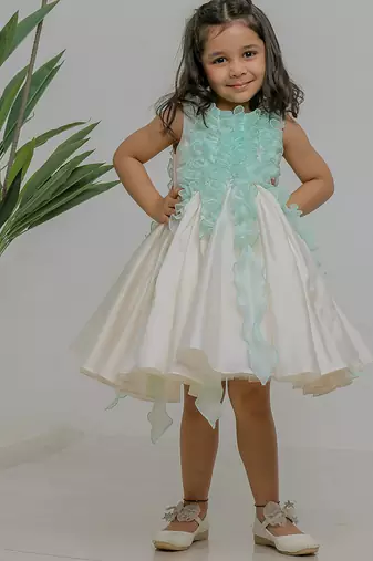 Ivory blue silk organza dress