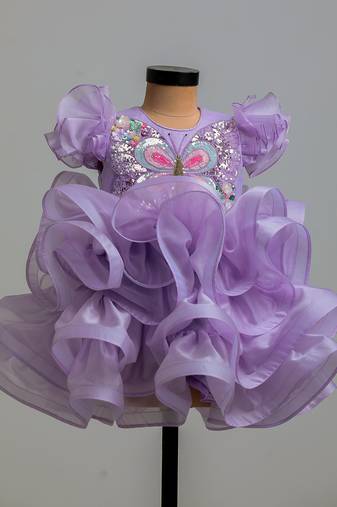 Lilac butterfly satin organza dress