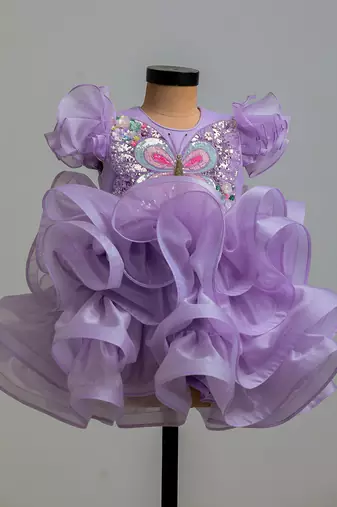 Lilac butterfly satin organza dress