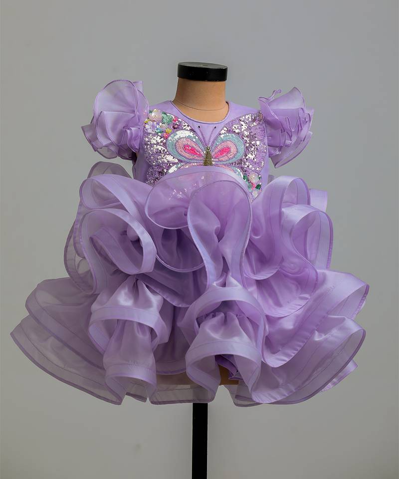 Lilac butterfly satin organza dress