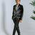 Jet black embroidered velvet cotton tuxedo set