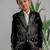 Jet black embroidered velvet cotton tuxedo set