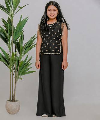 Black embroidered silk co ord set 1
