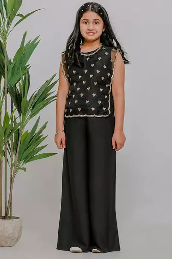 Black embroidered silk co ord set
