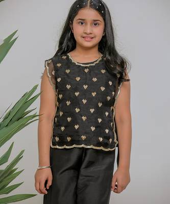 Black embroidered silk co ord set 2