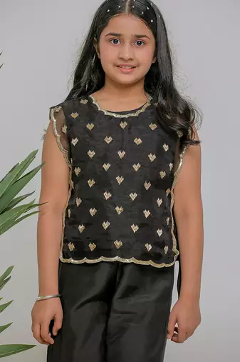 Black embroidered silk co ord set