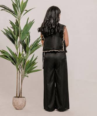 Black embroidered silk co ord set 3