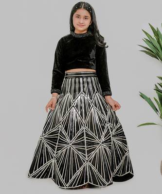 Black embroidered velvet silk lehenga choli 1