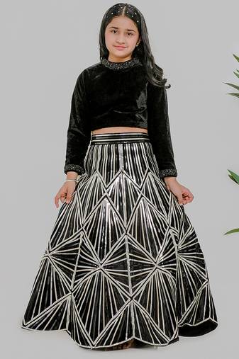 Black embroidered velvet silk lehenga choli