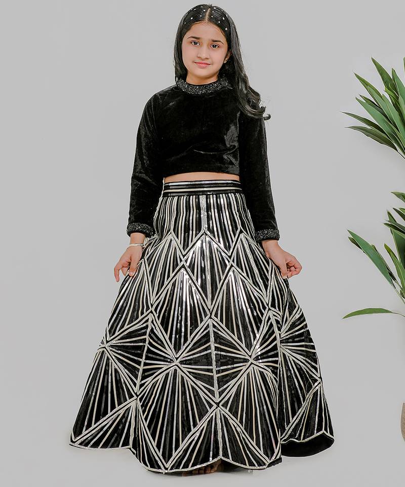 Black embroidered velvet silk lehenga choli