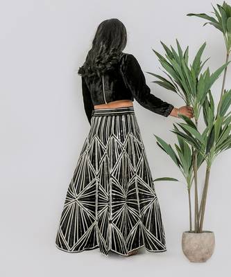 Black embroidered velvet silk lehenga choli 2