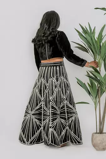 Black embroidered velvet silk lehenga choli
