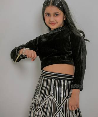 Black embroidered velvet silk lehenga choli 3