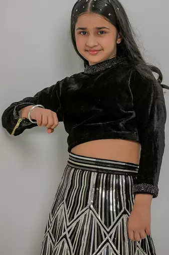 Black embroidered velvet silk lehenga choli