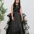 Black embroidered satin drapped gown