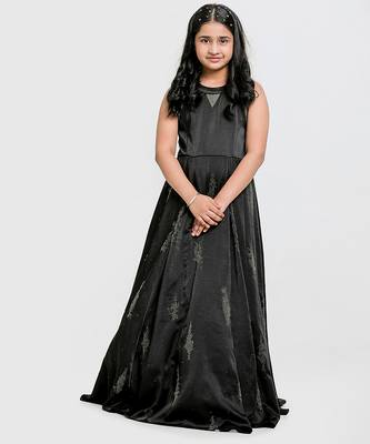 Black embroidered satin drapped gown 2