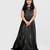 Black embroidered satin drapped gown