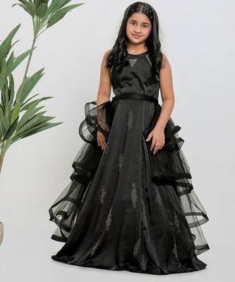 Black embroidered satin drapped gown 3