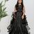Black embroidered satin drapped gown