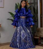 Royal blue embroidered satin lehenga choli
