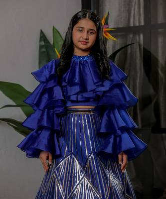 Royal blue embroidered satin lehenga choli 2