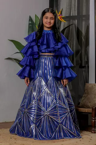 Royal blue embroidered satin lehenga choli