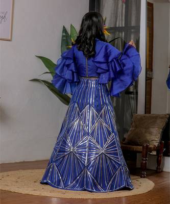 Royal blue embroidered satin lehenga choli 4