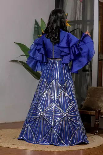 Royal blue embroidered satin lehenga choli