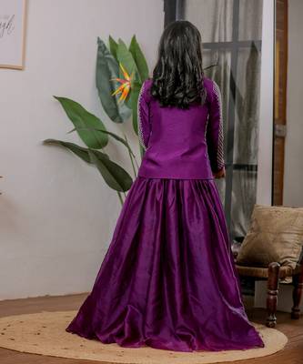 Royal purple embroidered velvet satin jacket lehenga set 4